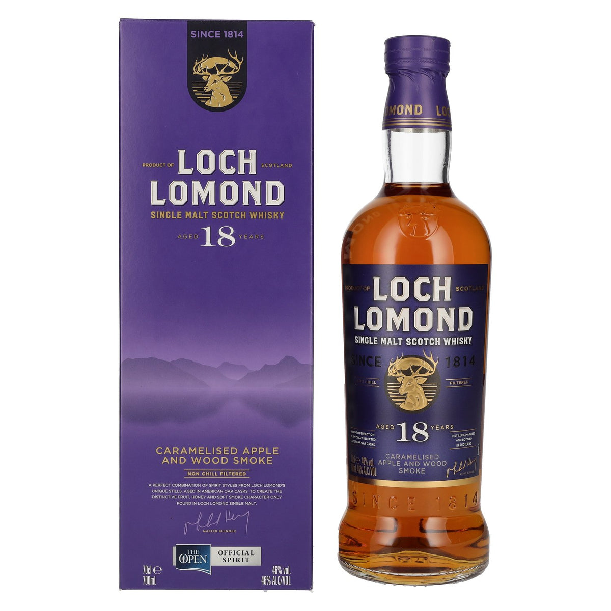 Loch Lomond 18 Years Old Single Malt Caramelised Apple and Wood Smoke 46% Vol. 0,7l en coffret cadeau