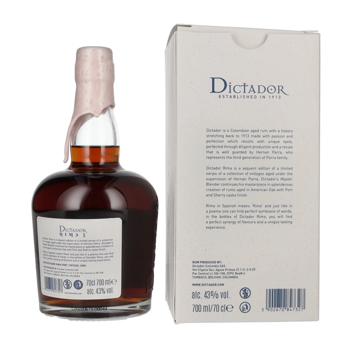 Dictador RIMA 1 22 Years Old PORT CASK Vintage 2000 43% Vol. 0,7l in Geschenkbox