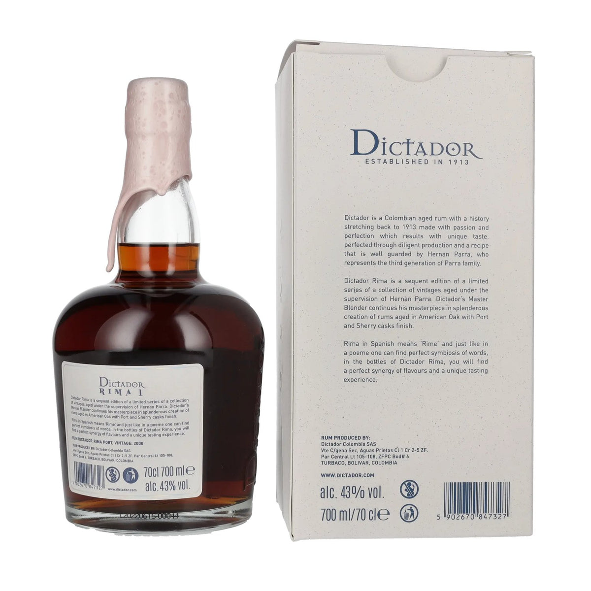 Dictador RIMA 1 22 Years Old PORT CASK Vintage 2000 43% Vol. 0,7l in gift box