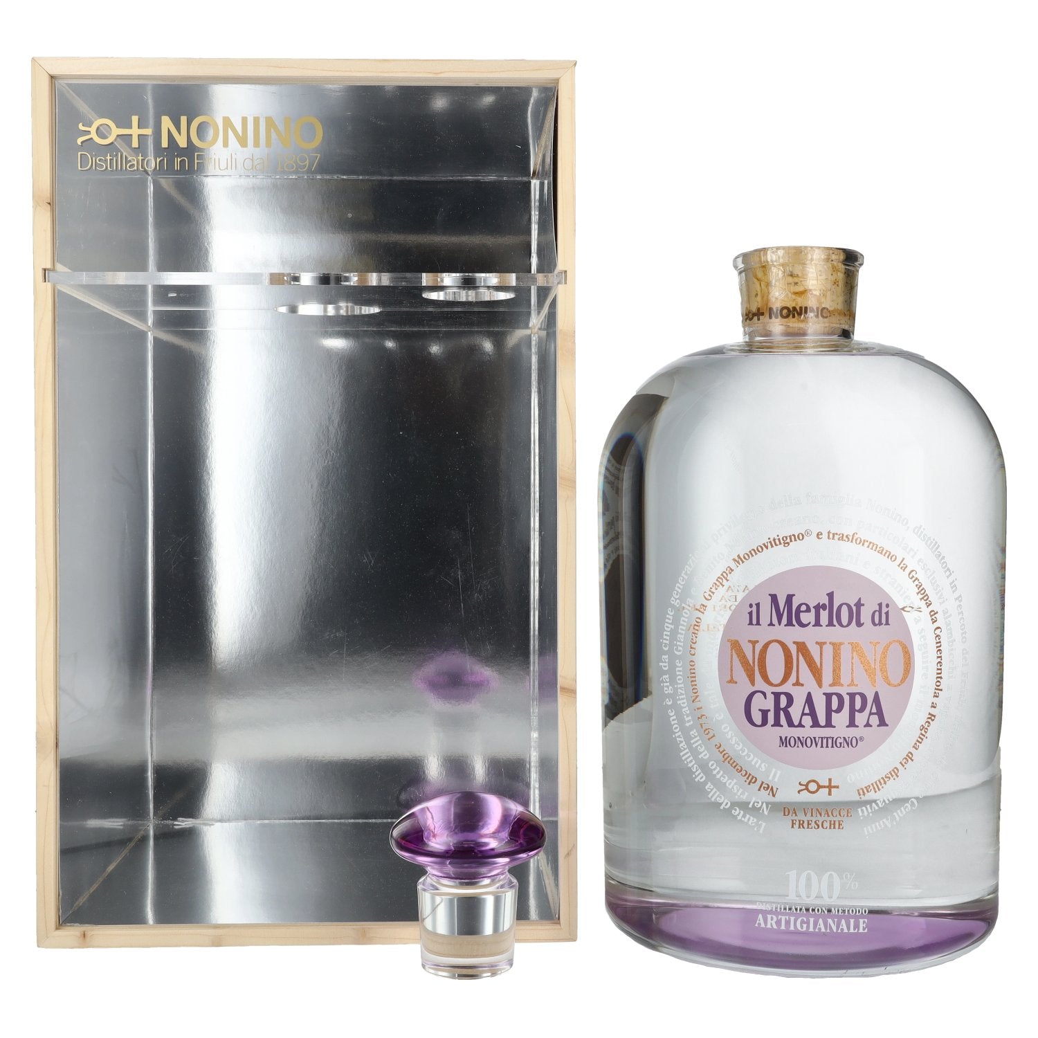 Nonino Grappa Monovitigno il Merlot 41% vol. 6,3l en caisse bois avec pompe doseuse