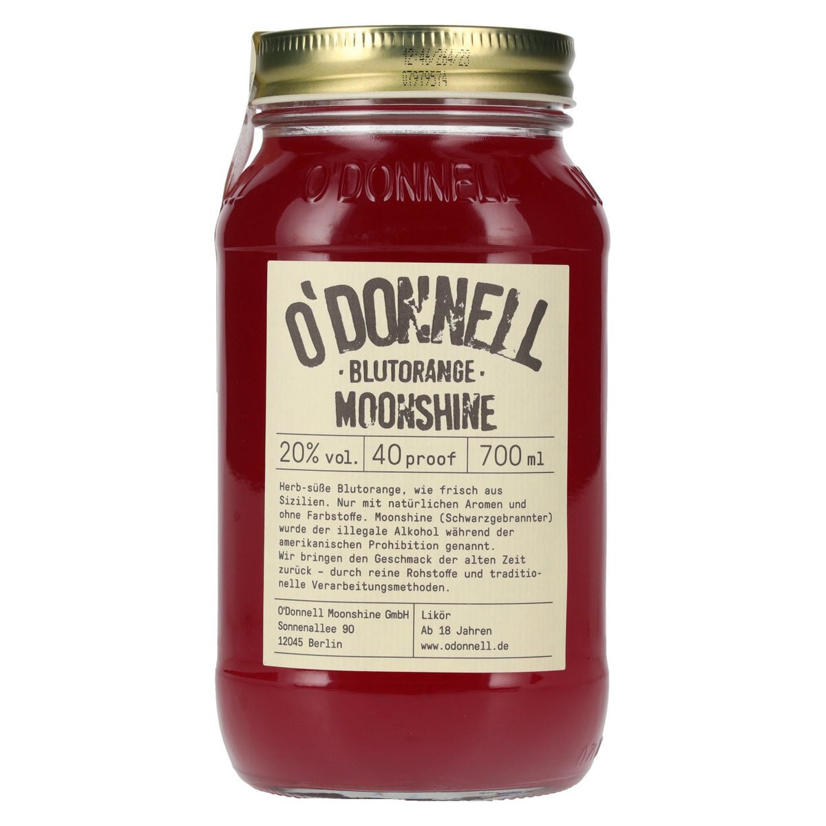Liqueur O'Donnell Moonshine à l'orange sanguine, 20 % vol., 0,7 l