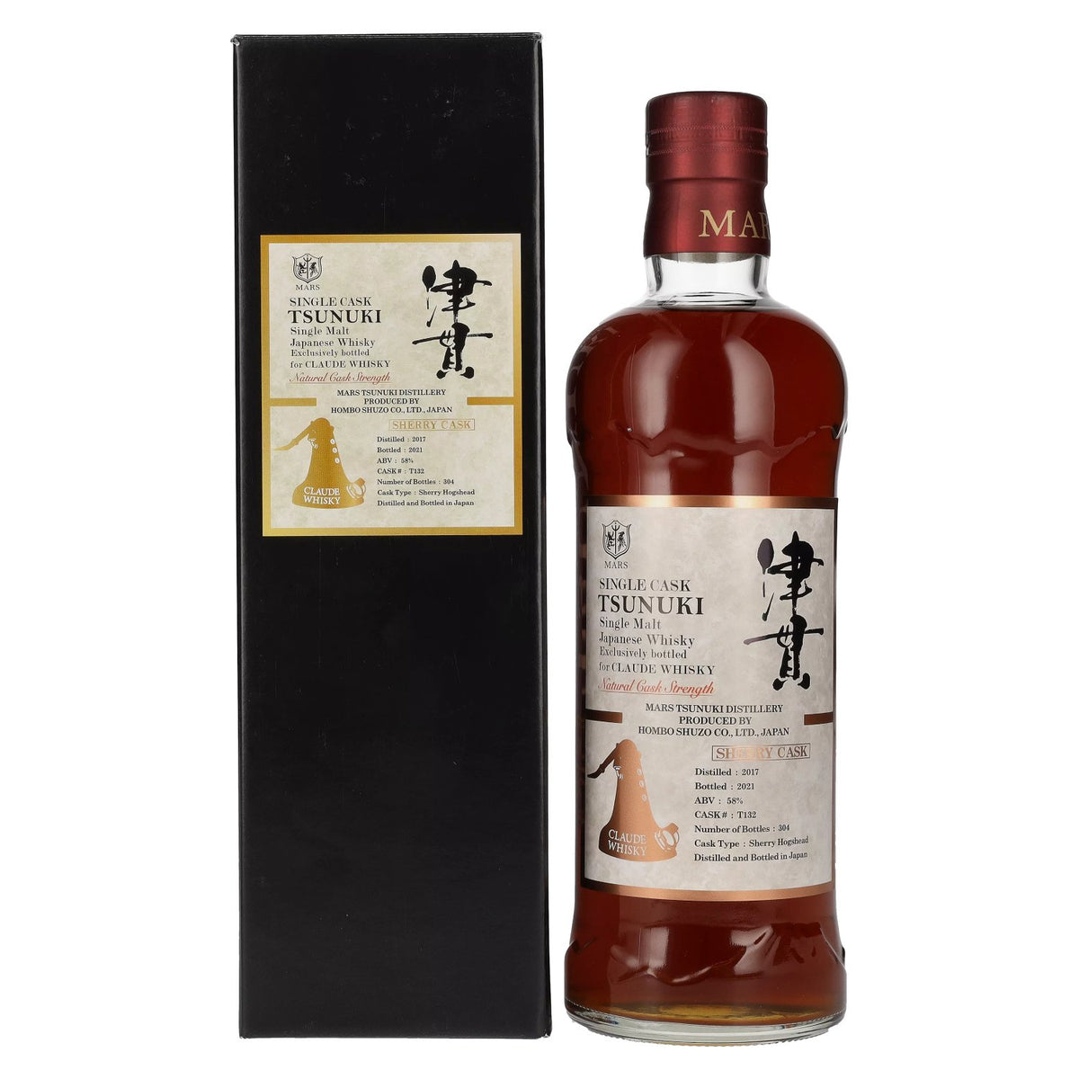 Mars TSUNUKI Single Cask Malt SHERRY CASK for Claude Whisky 2017 58 % vol. 0,7 l dans un coffret cadeau