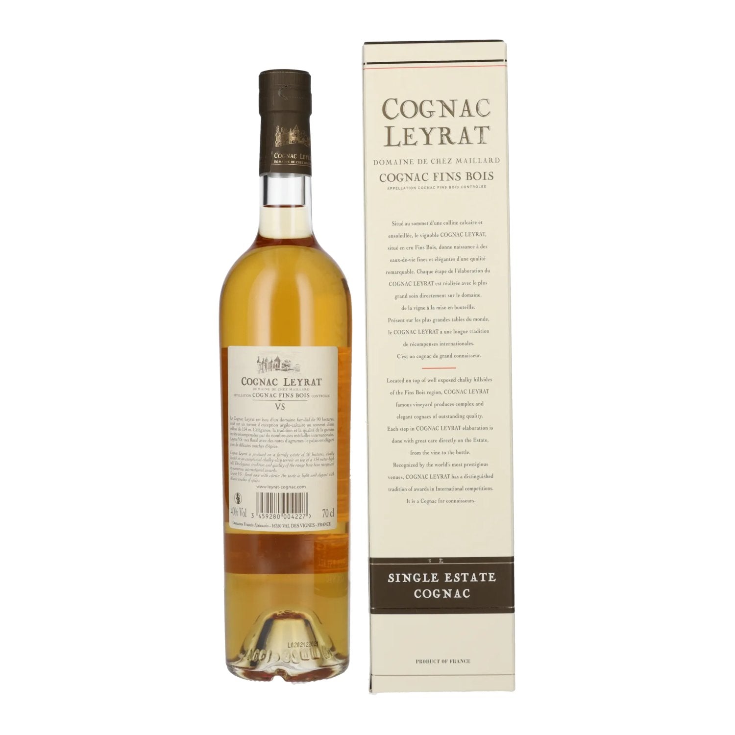 Cognac Leyrat VS Fine Single Estate Cognac 40% vol. 0.7 l in a gift box