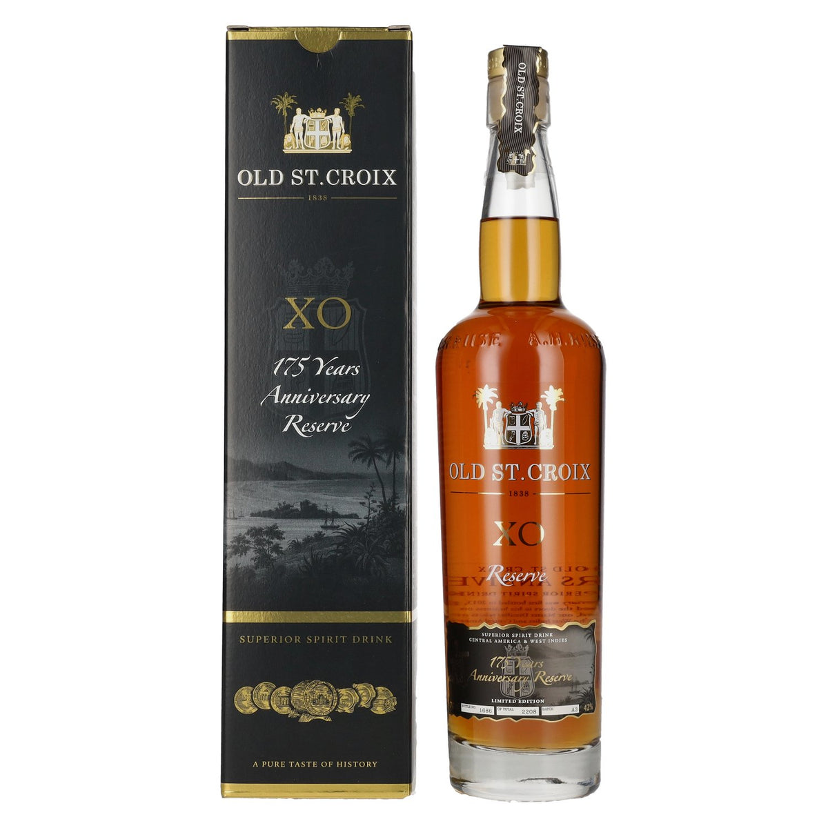 Old St. Croix A.H. Riise X.O. Reserve 175 YEARS ANNIVERSARY Superior Spirit Drink 42% vol. 0,7l en coffret cadeau