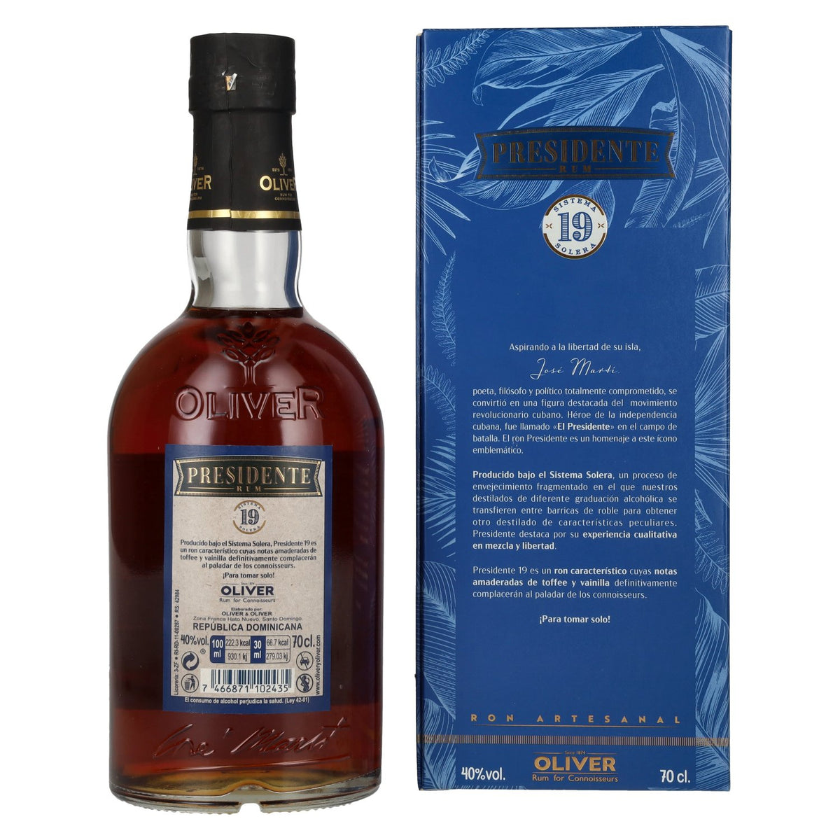 Presidente Marti 19 Solera 40% ABV 0.7l in a gift box