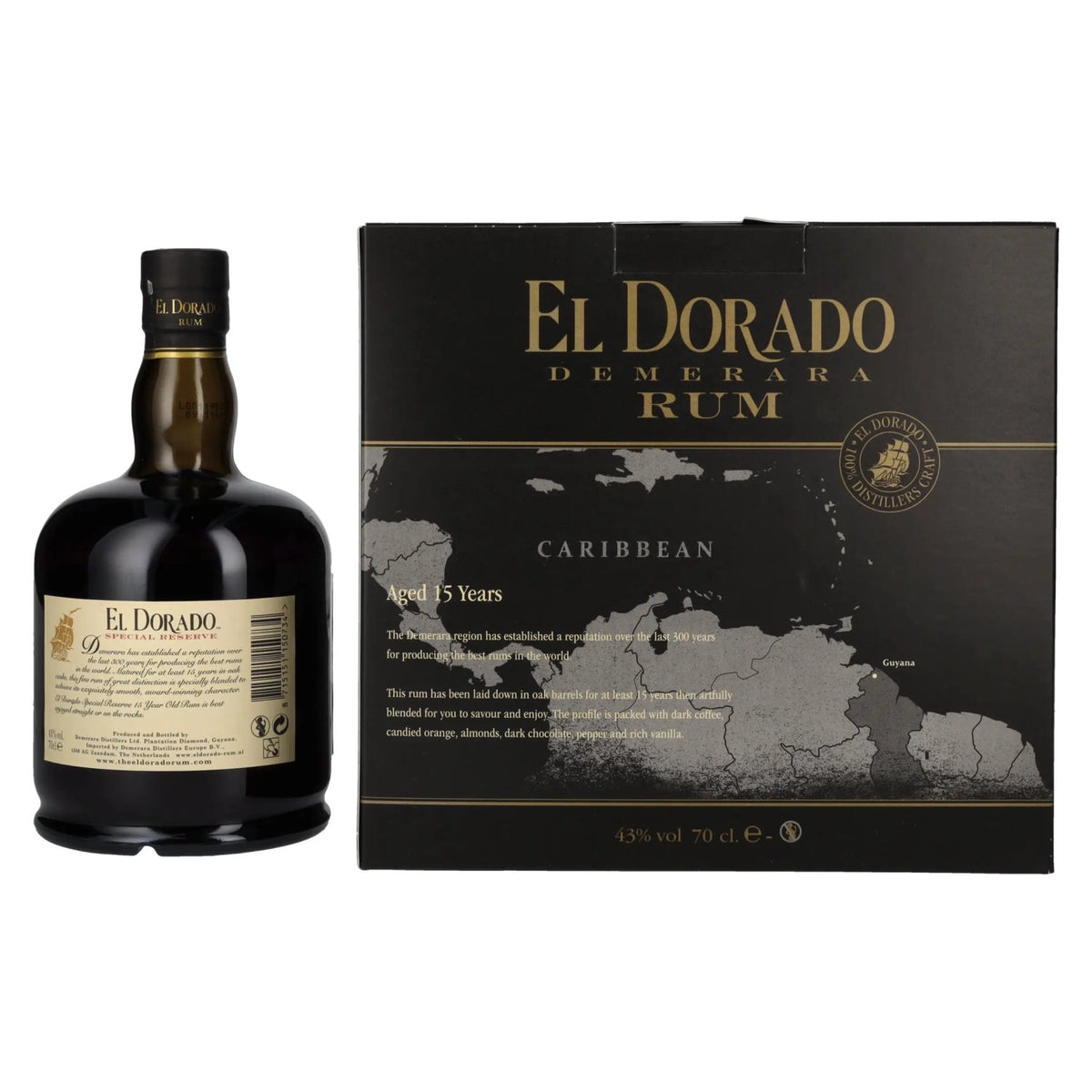 El Dorado 15 Years Old Finest Demerara Rum SPECIAL RESERVE 43% Vol. 0,7l in Geschenkbox mit 2 Gläsern