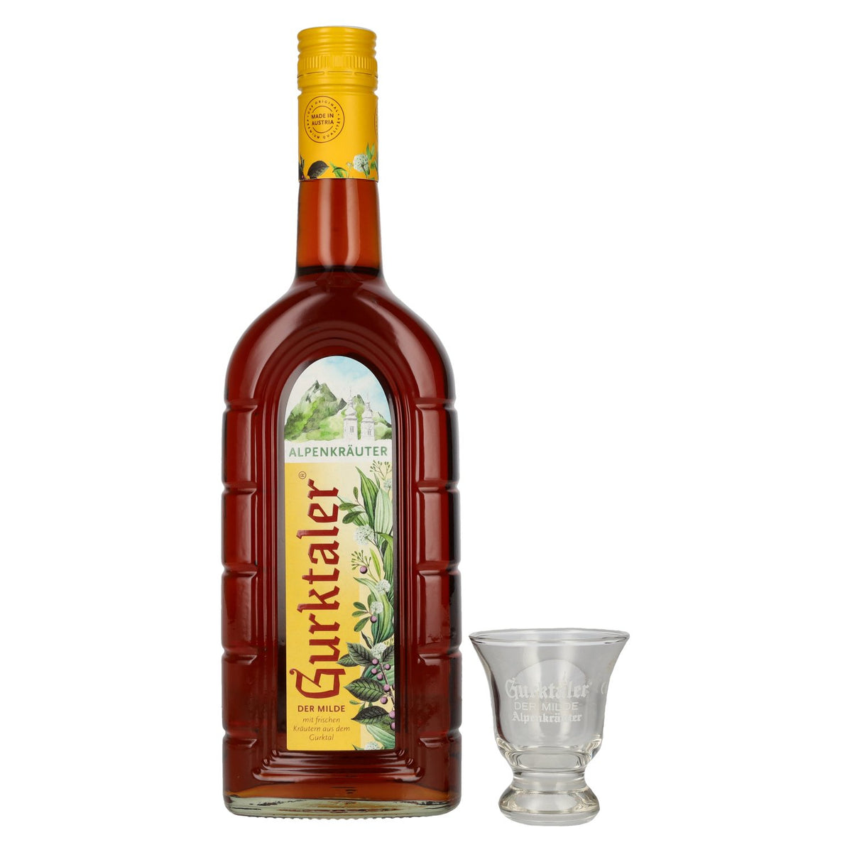 Gurktaler Alpenkräuter 27% Vol. 0,7l with Gurktaler Retro Stamperl