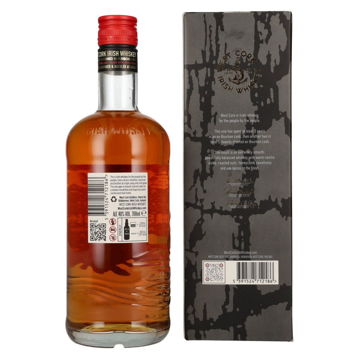 West Cork 5 Years Old Irish Whiskey BLACK CASK Finish 40% Vol. 0,7l dans une boîte cadeau
