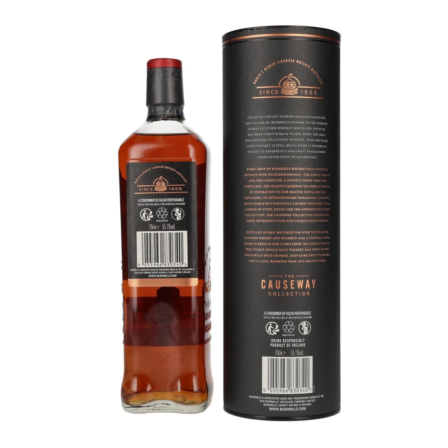 Bushmills THE CAUSEWAY COLLECTION Single Malt Irish Whisky Jupille Casks 2008 55,1% Vol. 0,7l in gift box