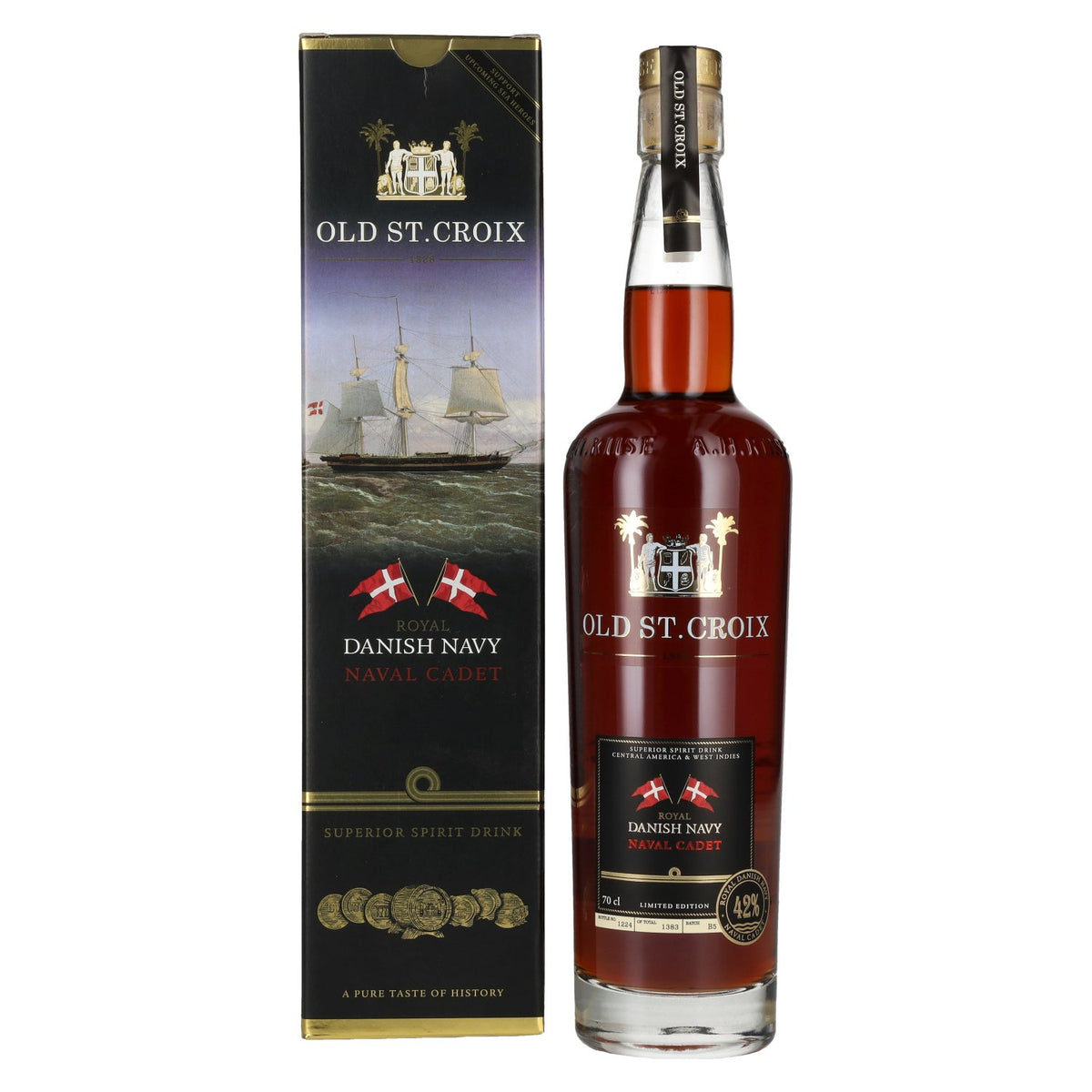 Old St. Croix A.H. Riise Royal DANISH NAVY NAVAL CADET Superior Spirit Drink 42% Vol. 0,7l in gift box