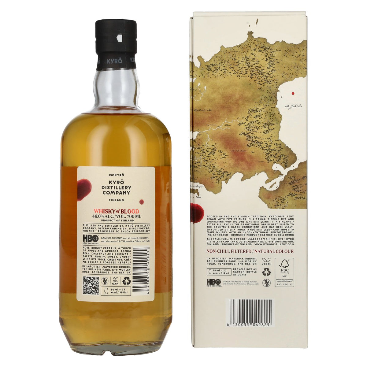 Kyrö GAME OF THRONES Whisky of BLOOD 100 % seigle malté, 46 % vol., 0,7 l, dans un coffret cadeau