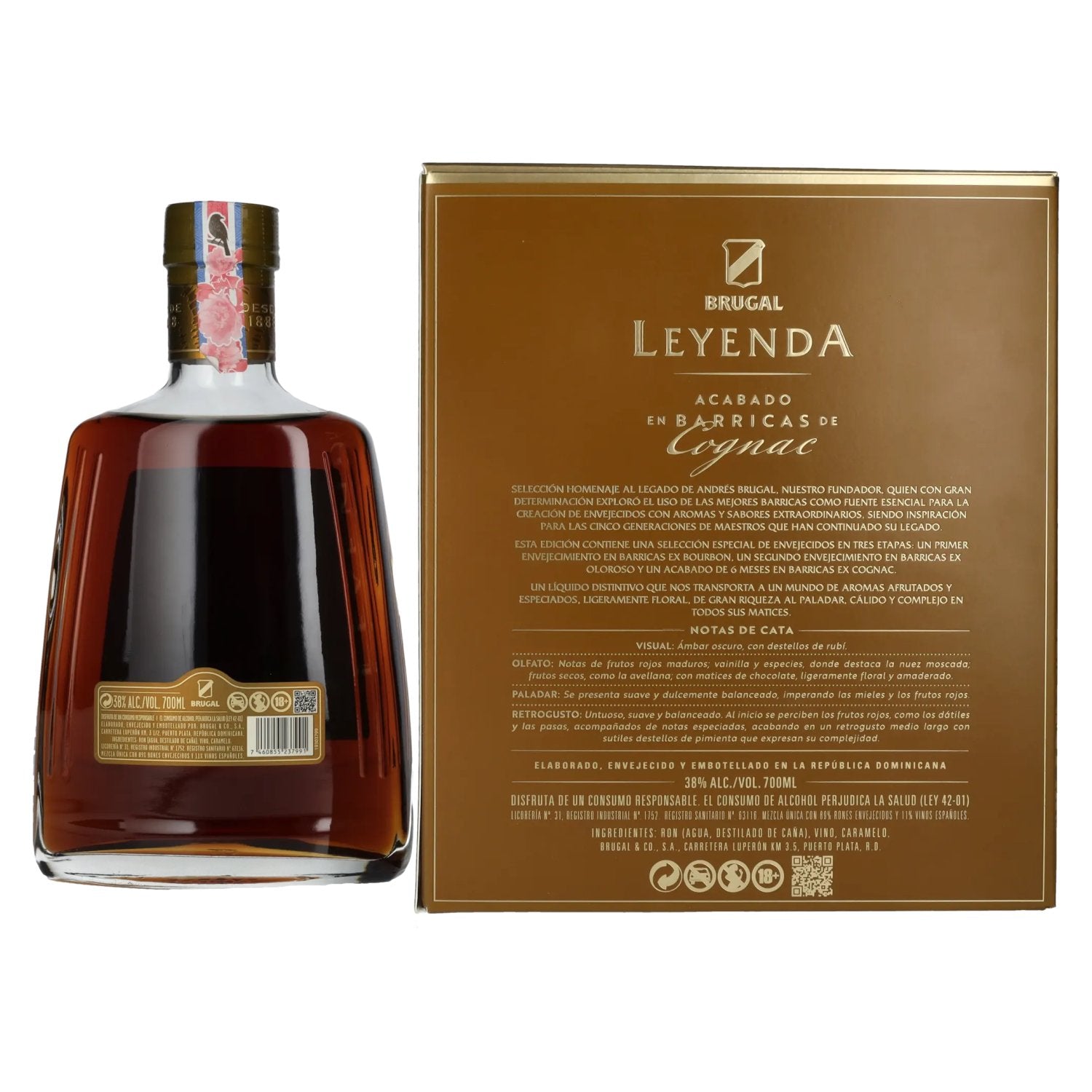 Brugal LEYENDA Cognac Finish Rum 38% Vol. 0,7l in Geschenkbox