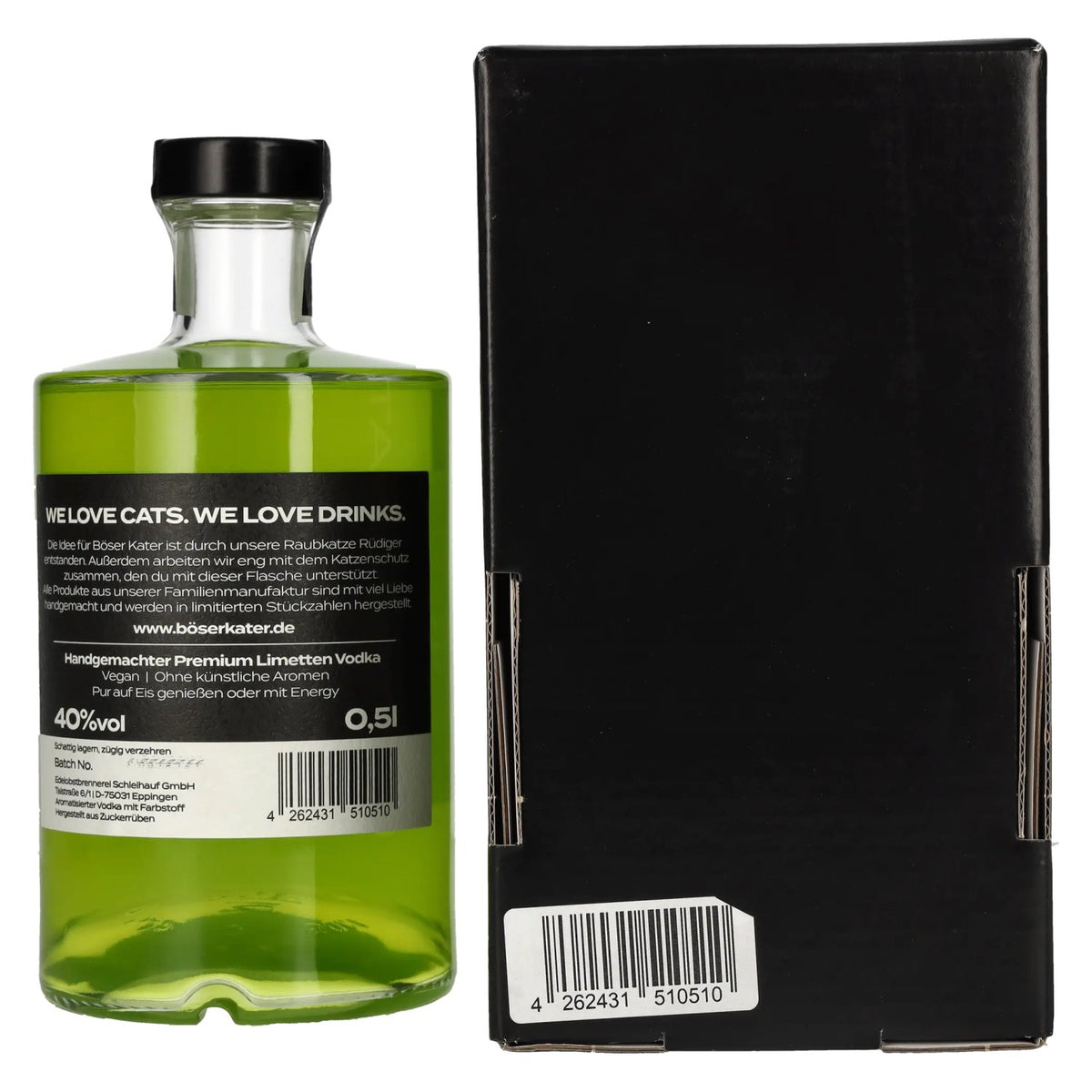 BÖSER KATER Black Light Neon Limetten Vodka 40% Vol. 0,5l in Geschenkbox