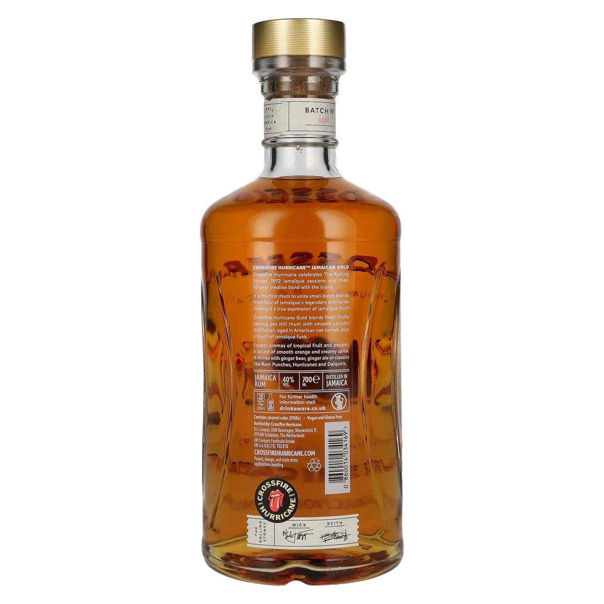 Crossfire HURRICANE x ROLLING STONES Rhum jamaïcain « Gold Small Batch » 40 % vol. 0,7 l