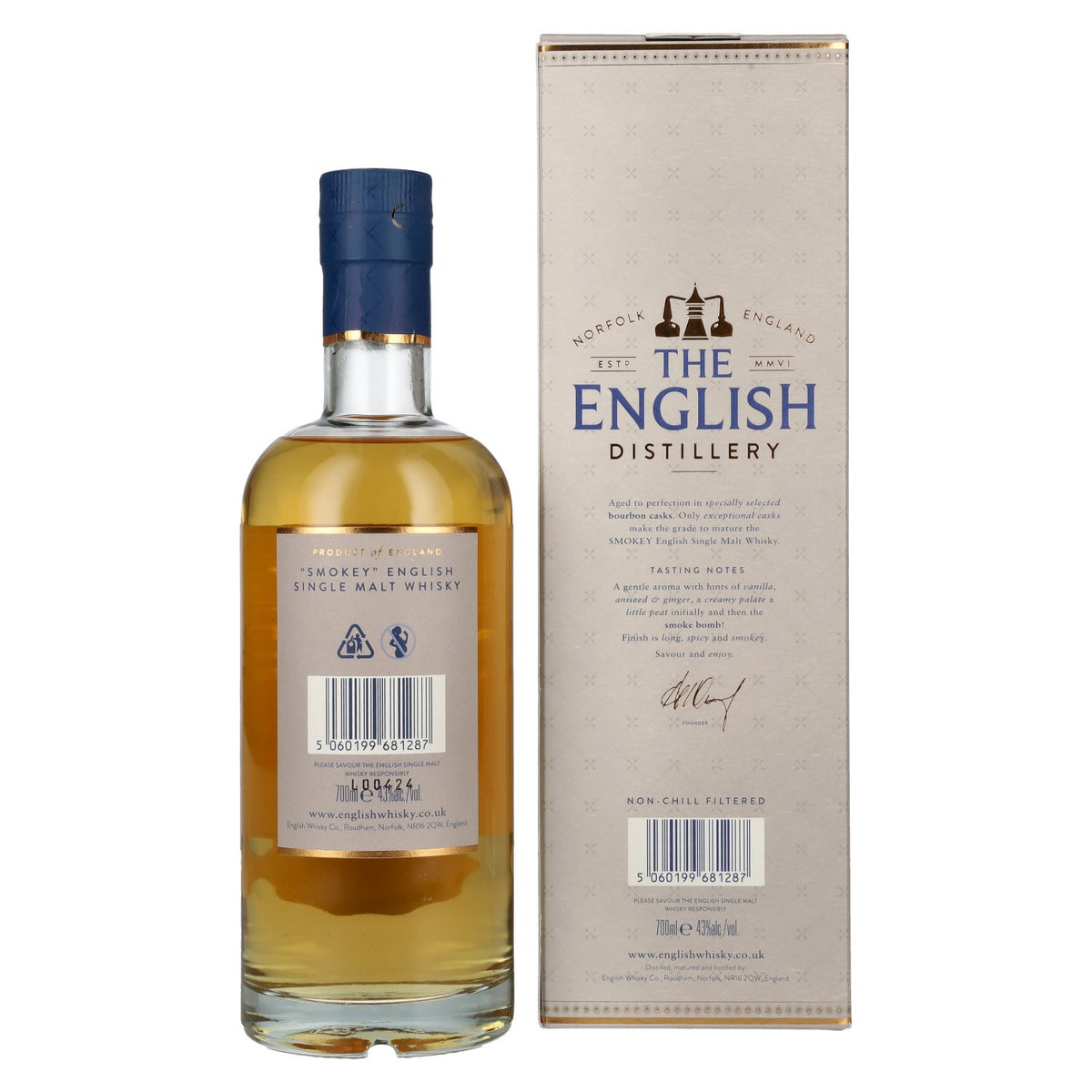 The English Whisky Co. SMOKEY Single Malt Whisky 43% Vol. 0,7l in gift box