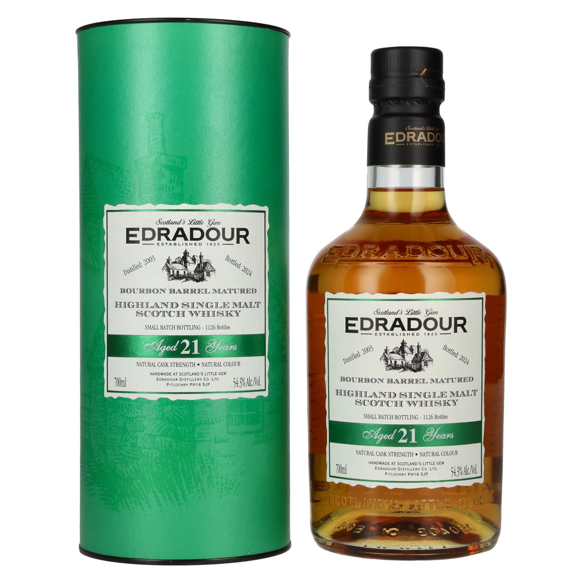 Edradour Whisky 21 Years Old Bourbon Barrel Matured Highland Single Malt Whisky 54,3% Vol. 0,7l in gift box