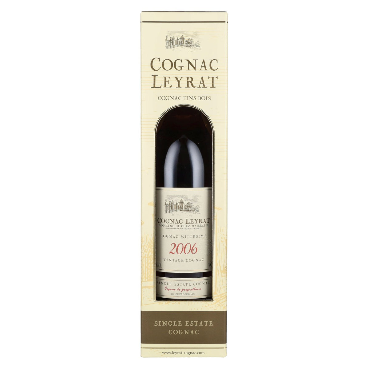 Cognac Leyrat Single Estate Cognac, Vintage 2006, 44% ABV, 0.7 litres, in a gift box