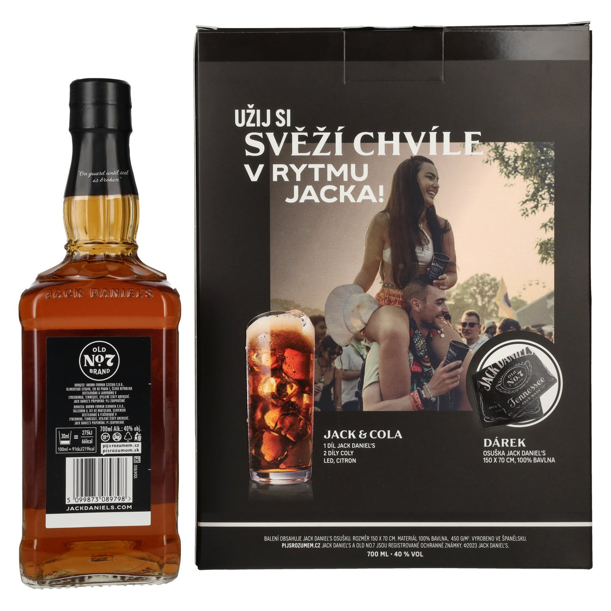 Jack Daniel's Tennessee Whiskey 40% vol. 0,7l dans une boîte cadeau avec serviette