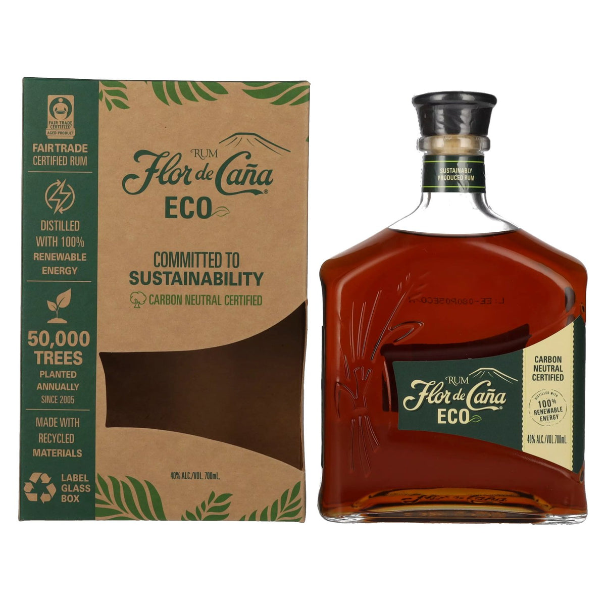 Flor de Caña ECO Rum 40% vol. 0,7l en boîte cadeau