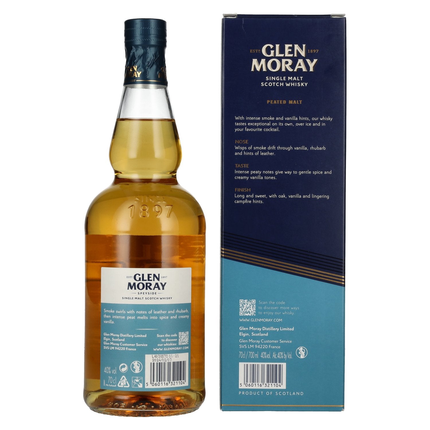 Glen Moray Smoky Classic Peated Single Malt 40% Vol. 0,7l in Geschenkbox
