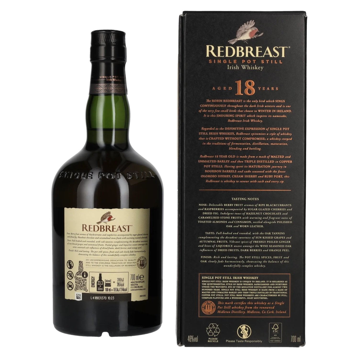Redbreast 18 Years Old Single Pot Still Irish Whiskey 46% Vol. 0,7l in gift box