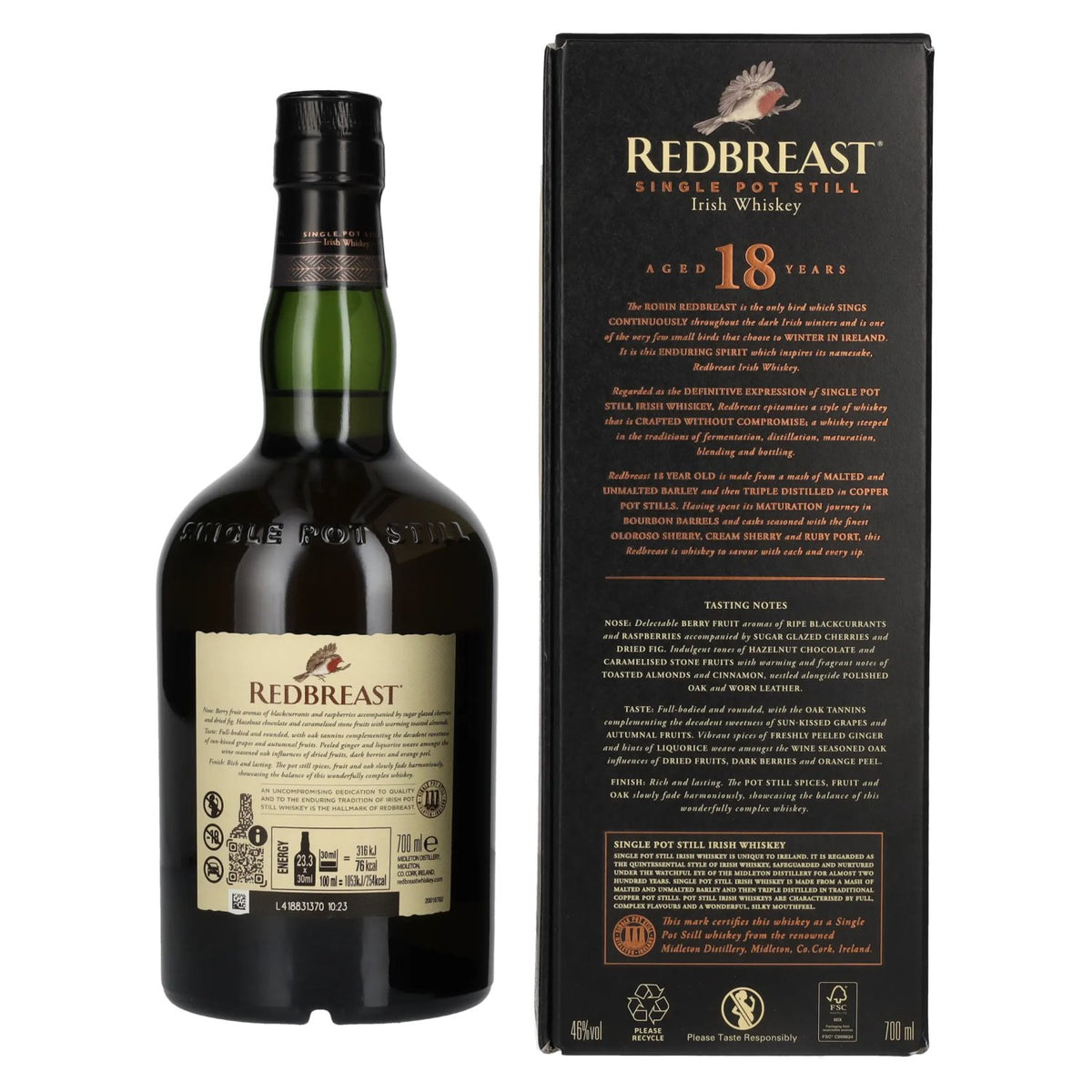 Redbreast 18 Years Old Single Pot Still Irish Whiskey 46% Vol. 0,7l in gift box