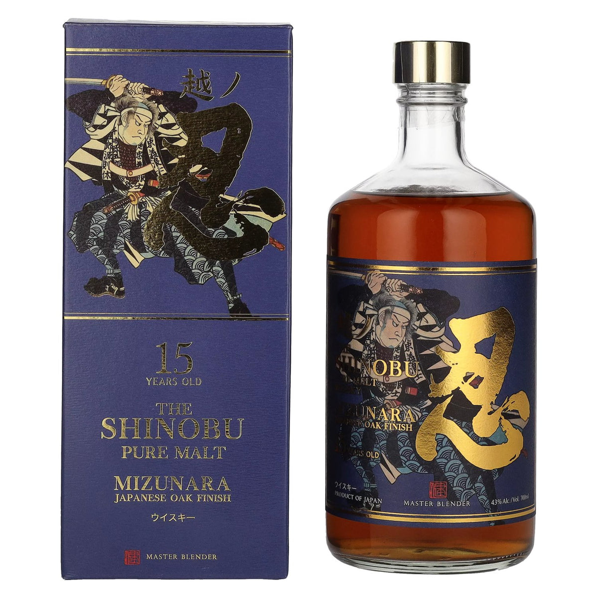 The Shinobu Pure Malt 15 Years Old Whisky MIZUNARA Japanese Oak Finish 43% Vol. 0,7l en coffret cadeau