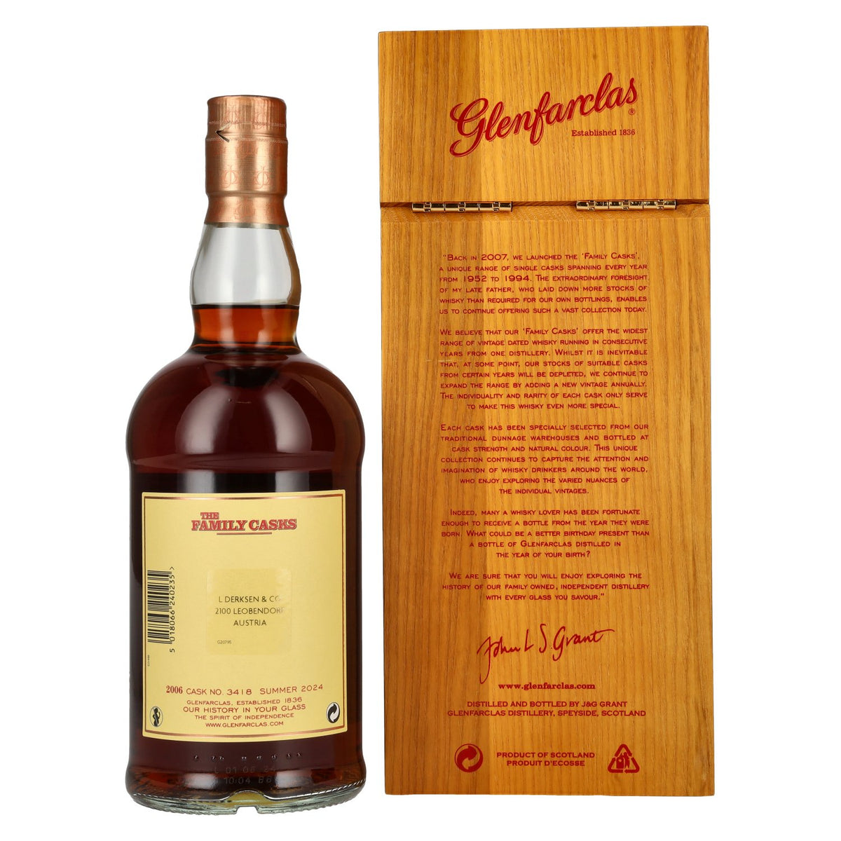 Glenfarclas THE FAMILY CASKS Single Cask SUMMER 2024 Sherry Butt #3418 2006 61,4% Vol. 0,7l in Holzkiste