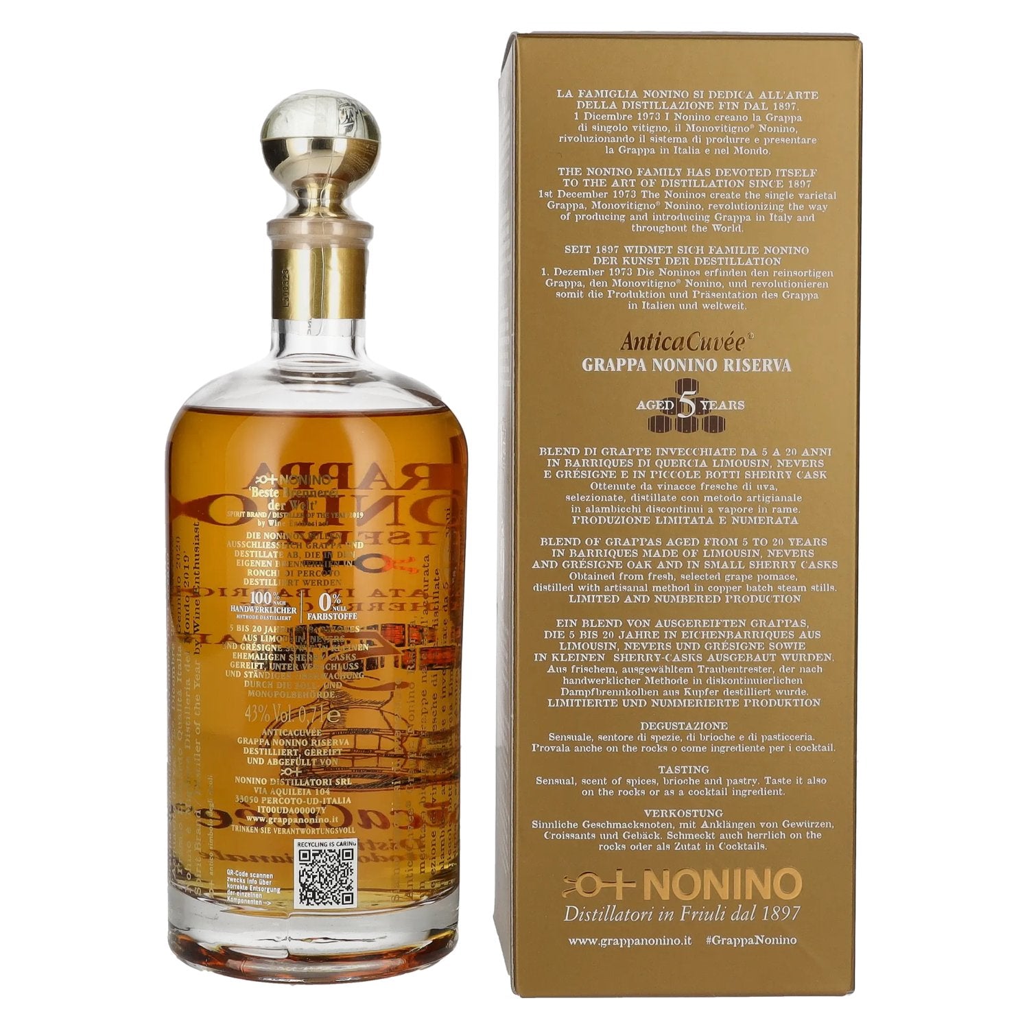 Nonino Grappa Riserva Antica Cuvée 5 Years Old 43% Vol. 0,7l in gift box
