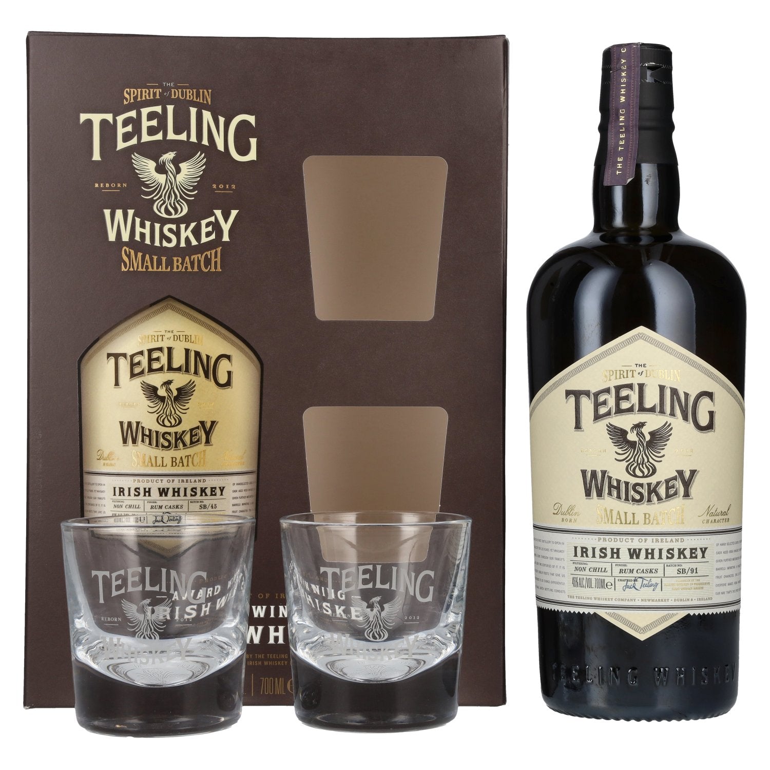 Teeling Whiskey SMALL BATCH Irish Whiskey Rum Cask 46% vol. 0,7l dans un coffret cadeau avec 2 verres