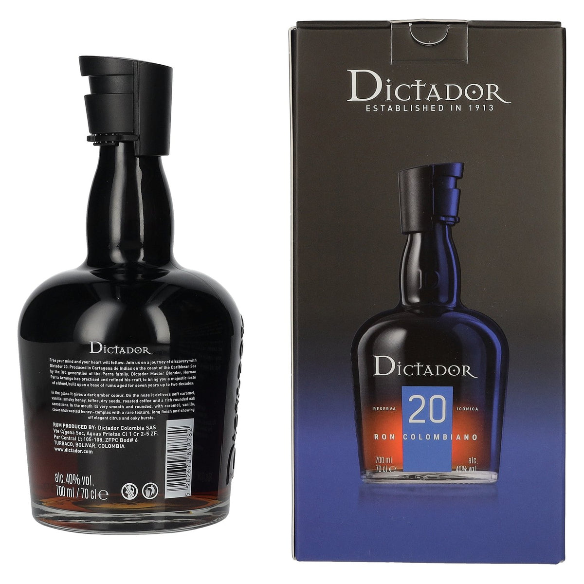 Dictador 20 Years Old Reserva Icónica Ron Colombiano 40% Vol. 0,7l en boîte cadeau
