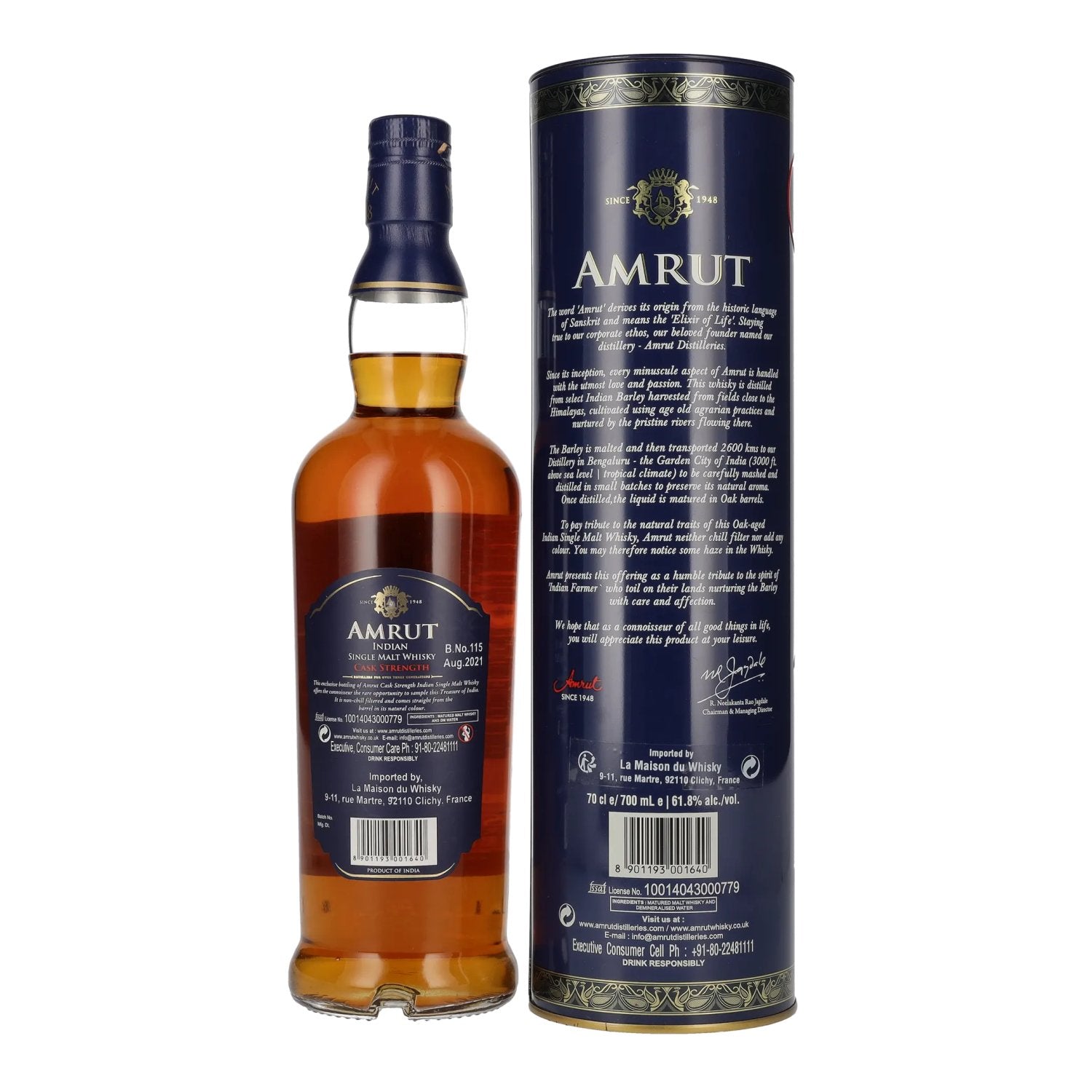 Amrut Indian Single Malt Whisky CASK STRENGTH 61,8% Vol. 0,7l in Tinbox