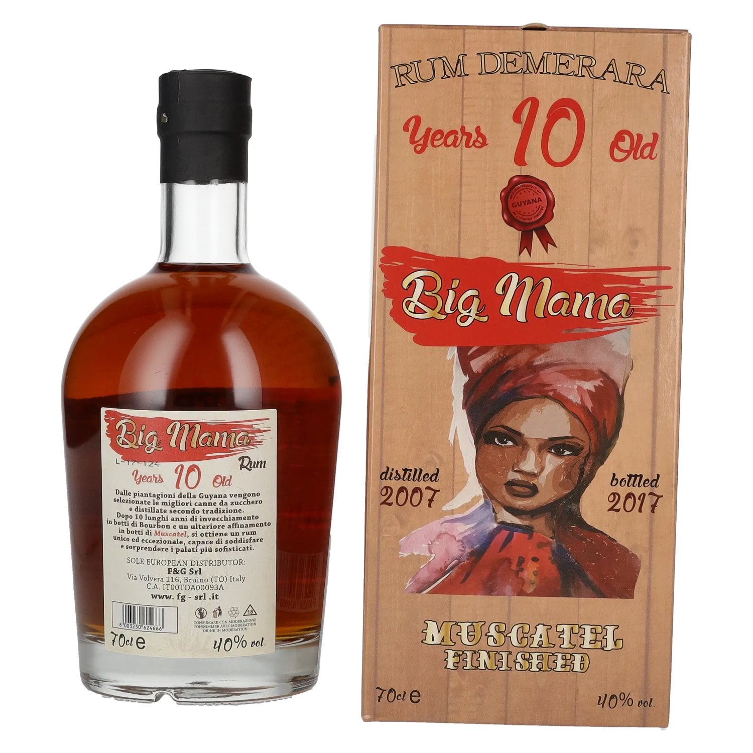 Big Mama 10 Years Old Rum Demerara Muscatel Finished 40% Vol. 0,7l in gift box