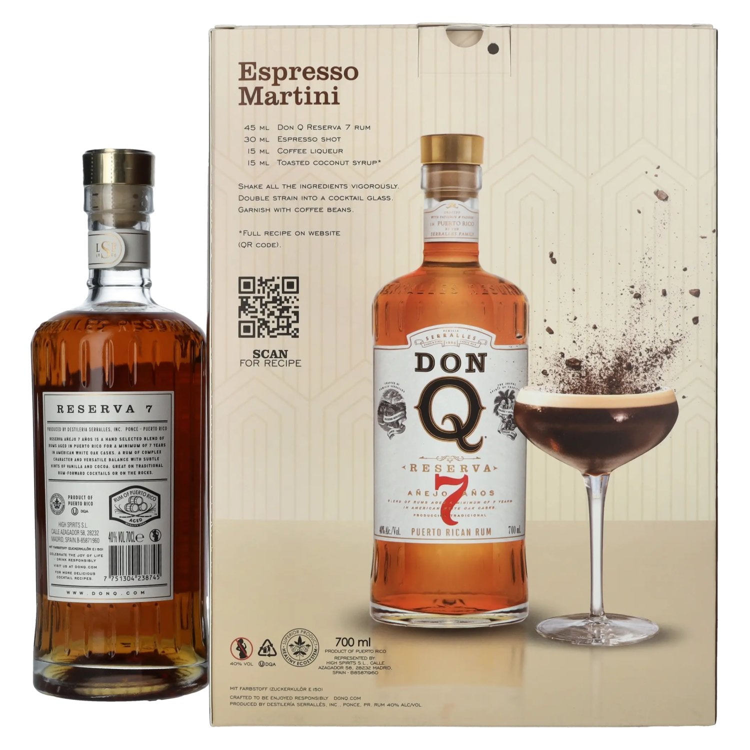 Don Q RESERVA Añejo 7 Años Puerto Rican Rum 40% vol. 0,7l en boîte cadeau avec 2 verres