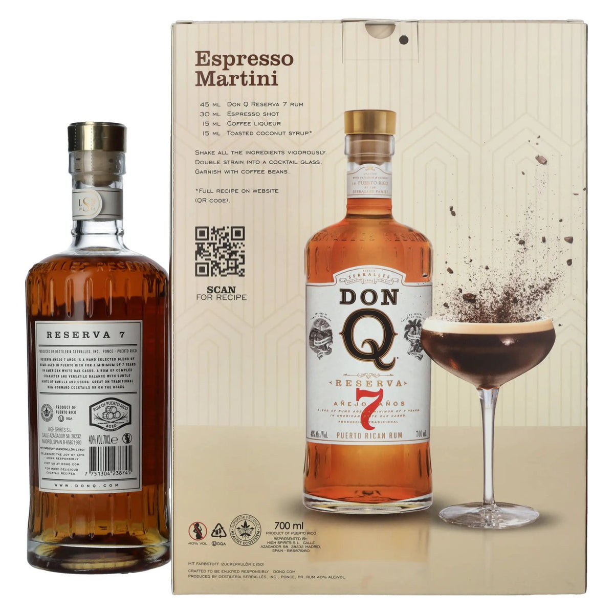 Don Q RESERVA Añejo 7 Años Puerto Rican Rum 40% Vol. 0,7l in Geschenkbox mit 2 Gläsern
