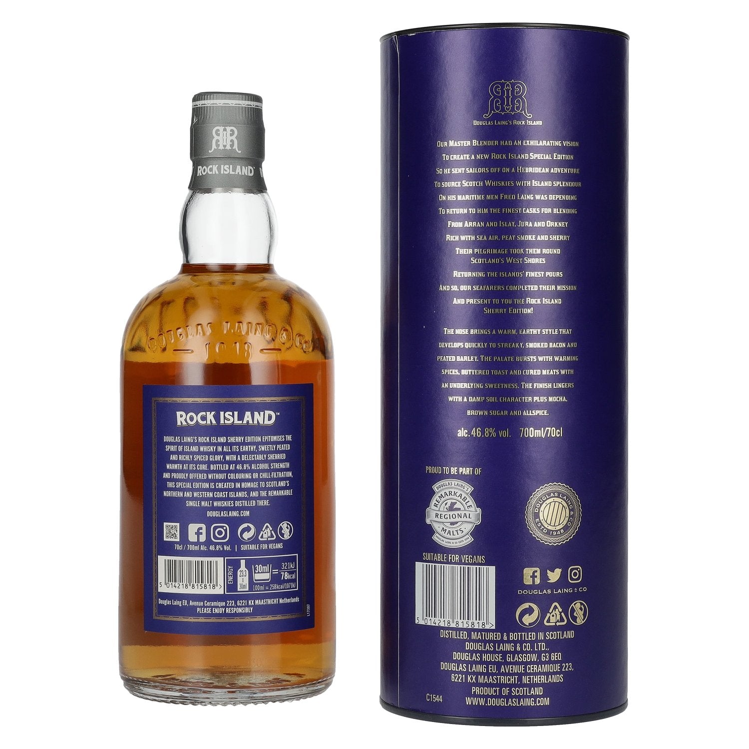 Douglas Laing ROCK ISLAND Sherry Edition Small Batch Blended Malt 46,8% Vol. 0,7l en coffret cadeau