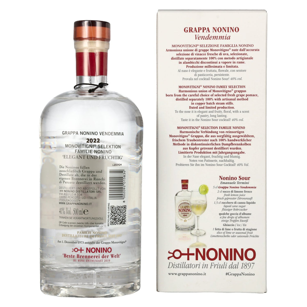 Nonino Grappa Monovitigni Vendemmia 40% vol. 0,5l en boîte cadeau