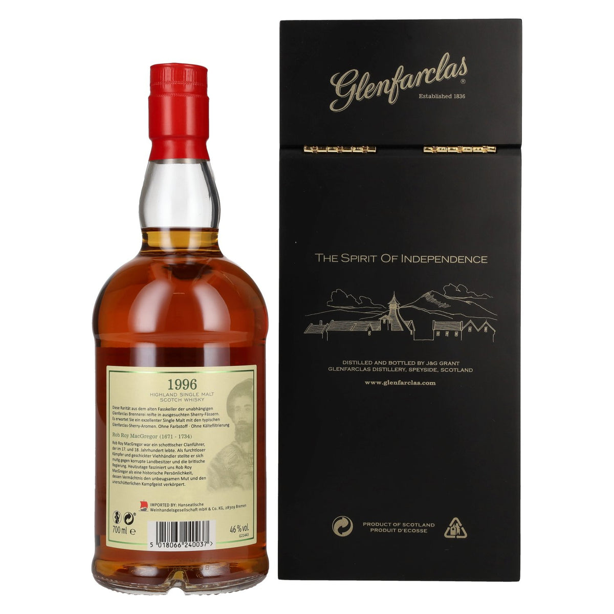 Glenfarclas The Famous Scots ROB ROY MACGREGOR Highland Single Malt 1996 46% Vol. 0,7l en coffret cadeau