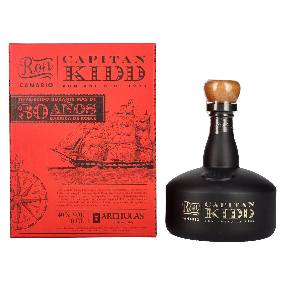 Ron Arehucas CAPITAN KIDD 30 Años Ron Canario 40% Vol. 0,7l in gift box
