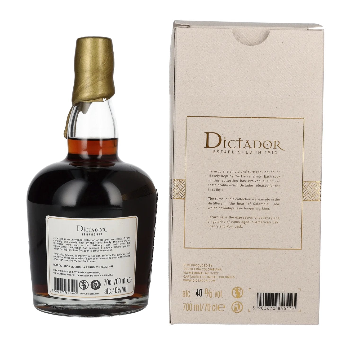 Dictador JERARQUÍA 29 Years Old PARDO Rum 1991 40% Vol. 0,7l in Geschenkbox