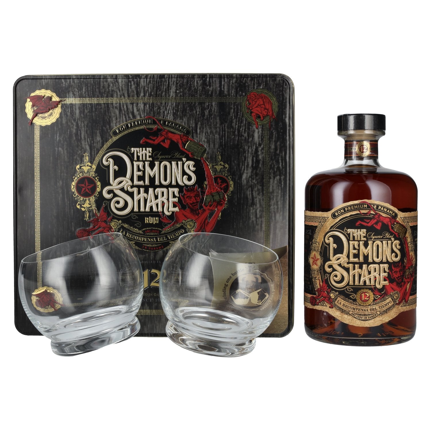 The Demon's Share Superior Blend Rum 12 Years Old 41% Vol. 0,7l in Tinbox with 2 glasses