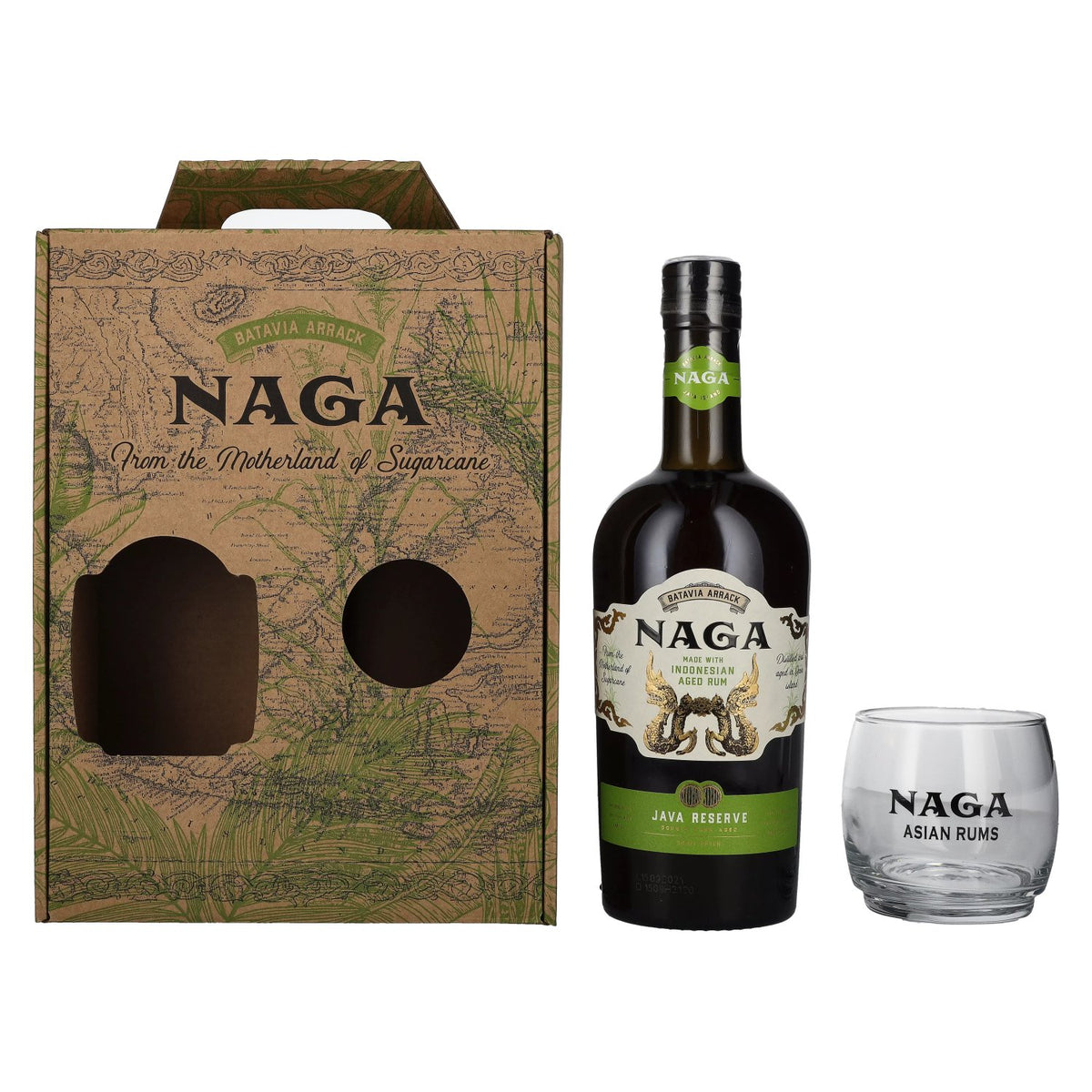 Naga JAVA RESERVE Double Cask Aged 40% Vol. 0,7l en boîte cadeau avec verre