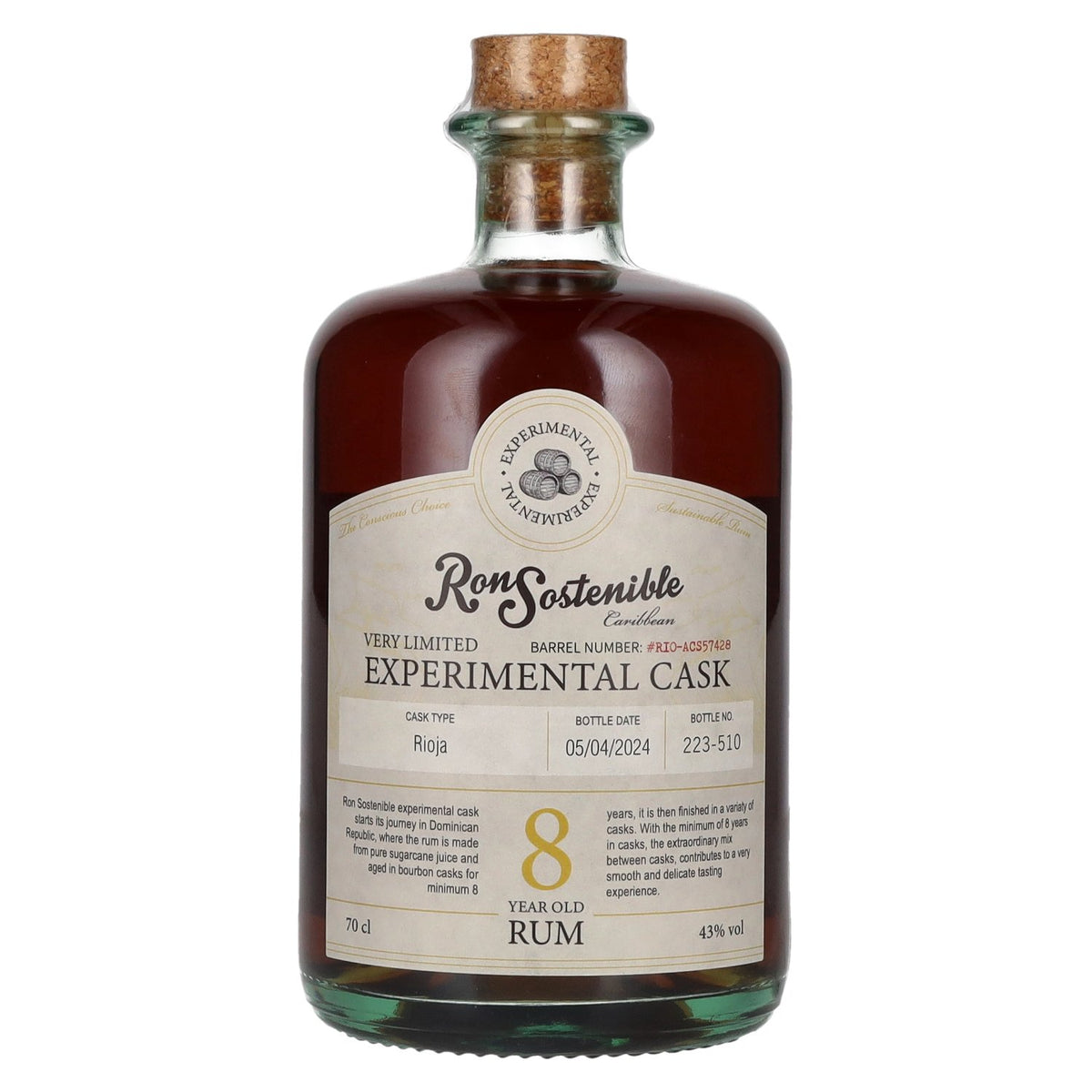 Ron Sostenible 8 Years Old Experimental Rioja Cask 43% vol. 0.7 l