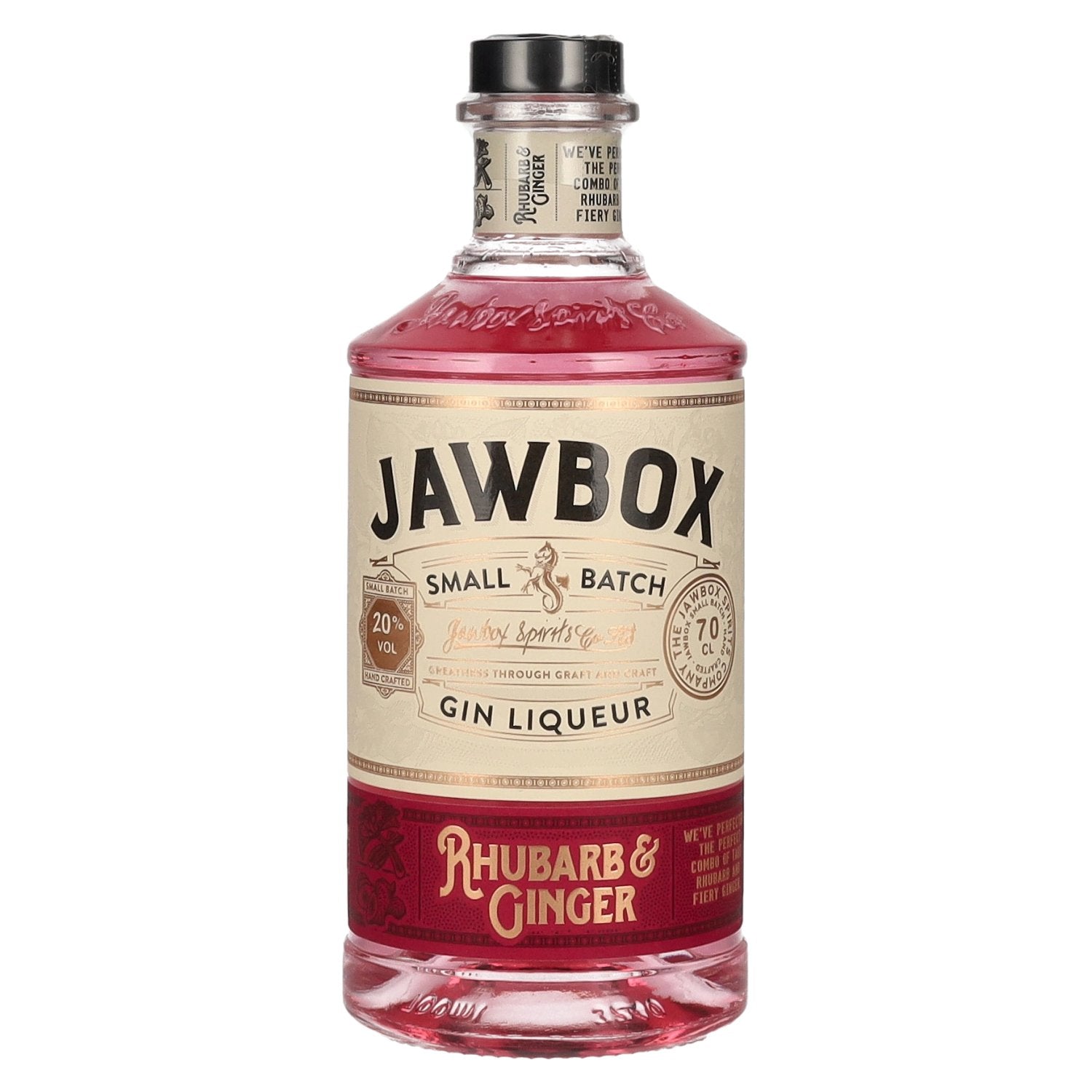 Jawbox RHUBARB &amp; GINGER Liqueur de gin en petite quantité 20% vol. 0,7l