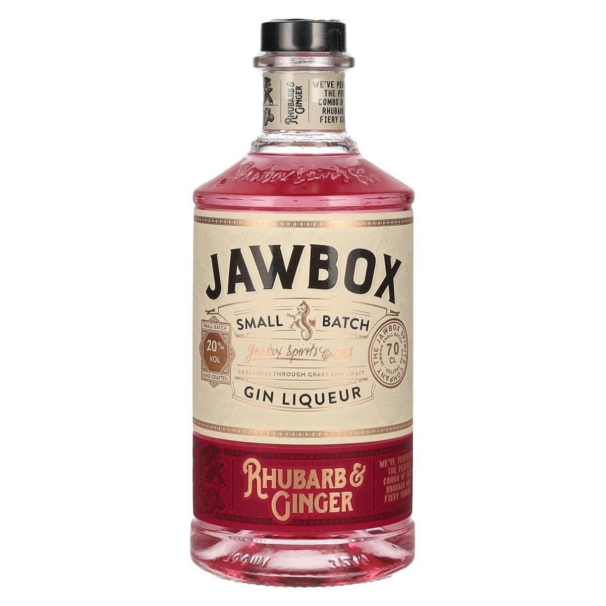 Jawbox RHUBARB &amp; GINGER Liqueur de gin en petite quantité 20% vol. 0,7l