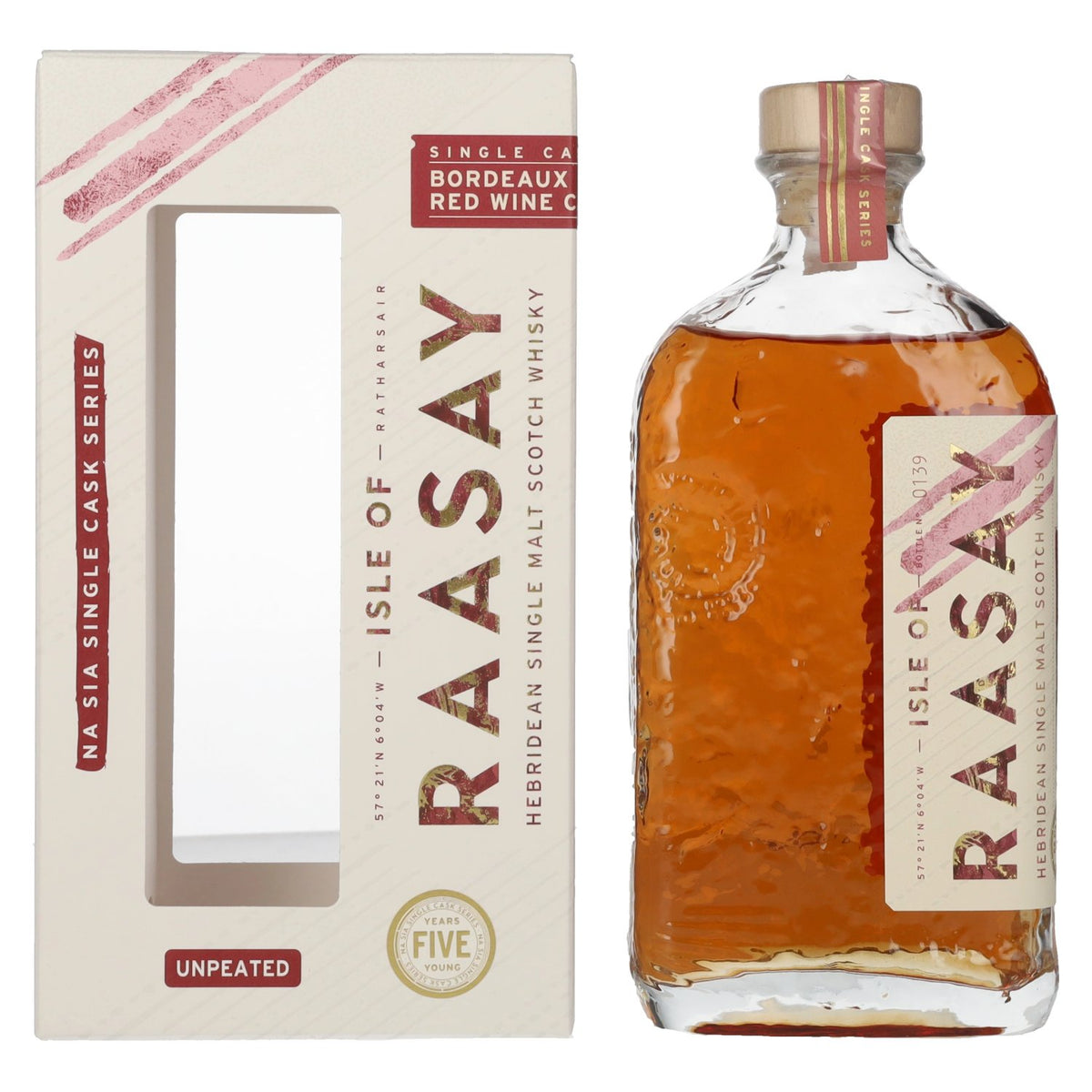 Isle of RAASAY 5 Years Old Bordeaux Red Wine Cask Single Malt 60,3% Vol. 0,7l en coffret cadeau