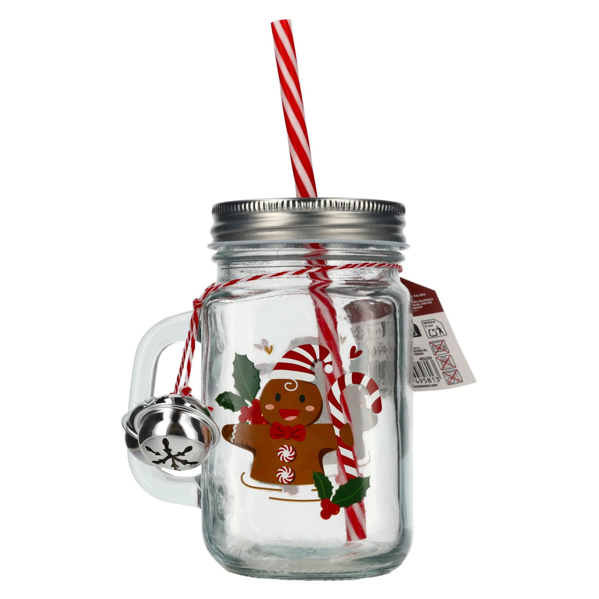 Trinkglas Merry Christmas mit Deckel und Strohhalm 0,45l