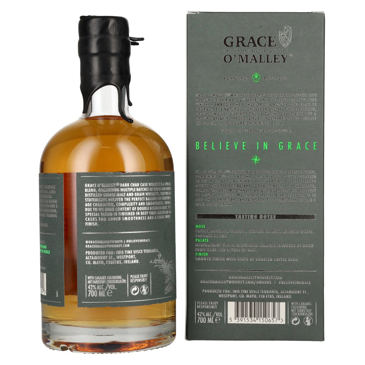 Grace O' Malley Irish Pirate Queen Whiskey Dark Char Cask 42% Vol. 0,7l in gift box