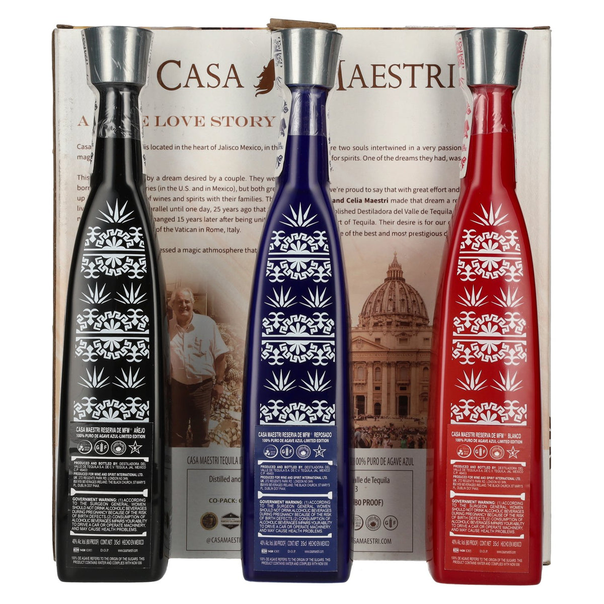 Coffret cadeau Casa Maestri MFM Tequila 40 % vol. 3 x 0,35 l