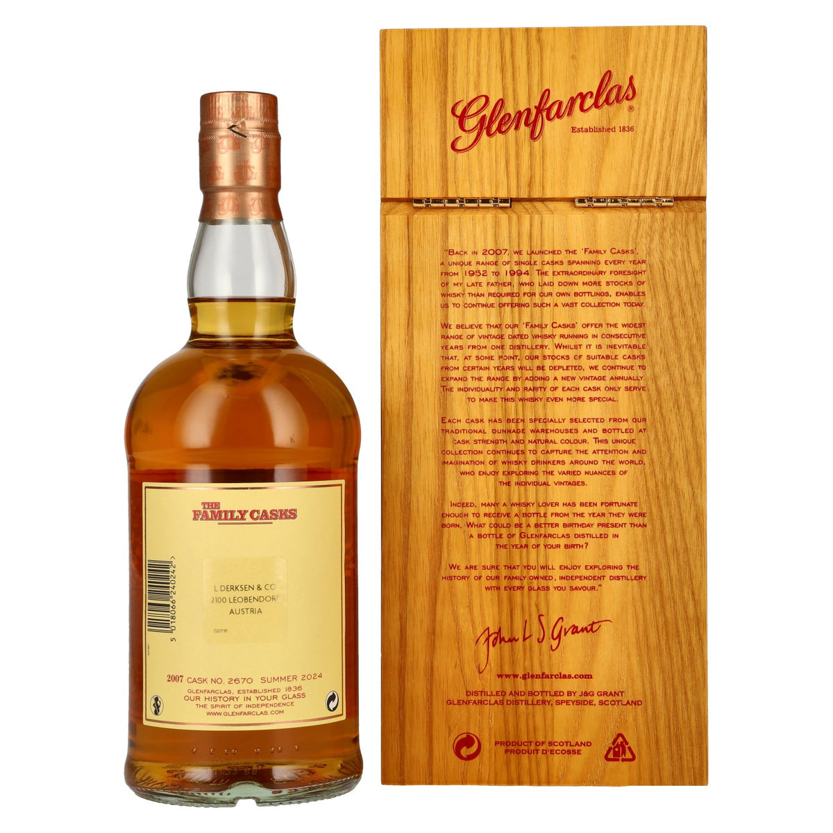 Glenfarclas THE FAMILY CASKS Single Cask SUMMER 2024 Refill Sherry Butt #2670 2007 59,9% Vol. 0,7l in wooden box